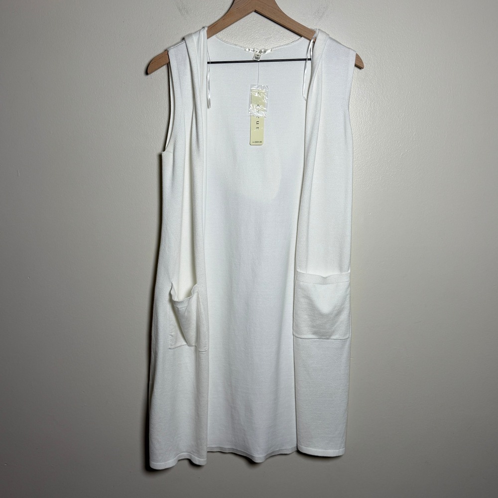 Cyrus Womens Sweater Vest S White Hooded Pockets Open Front Minimalist Neutral